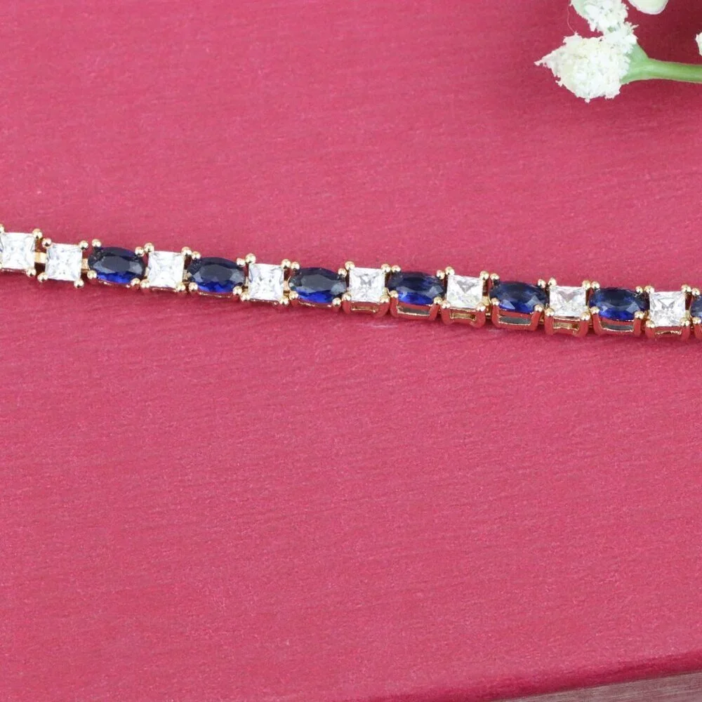 Rose Gold Bracelet with Blue & White Stones in Elegant Setting, XPBL0730